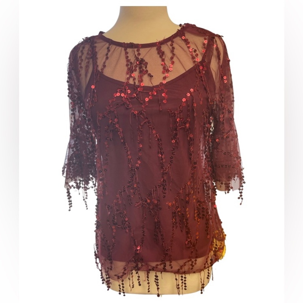 NWT Burgundy sequin blouse